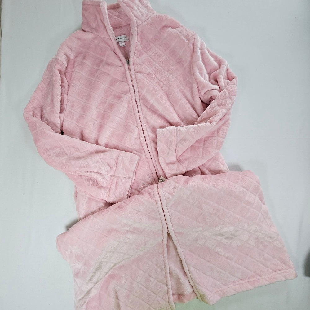 Miss Elaine Rose Pink Quilted Fleece Zip Front Robe Long Lounger 861572 M NWT